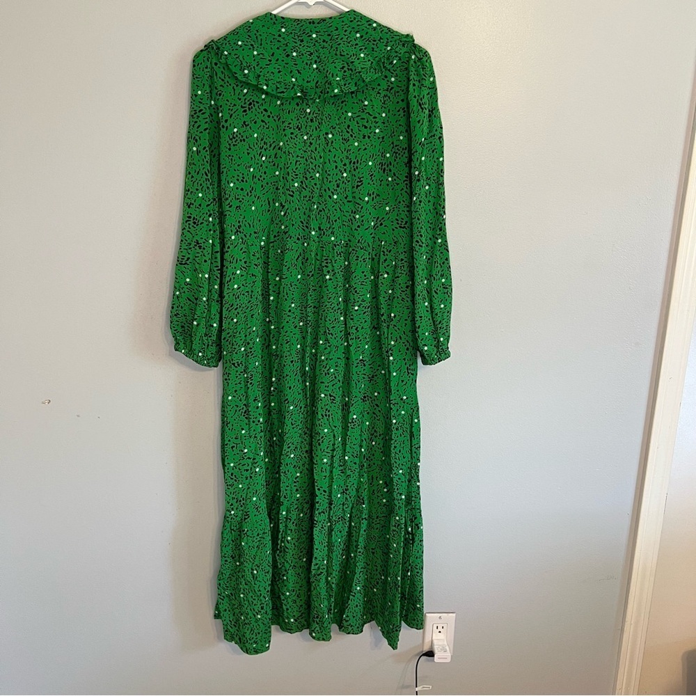 Who What Wear Long Sleeve Maxi Dress Size S Green Black White Dots Peter Pan - Picture 16 of 16